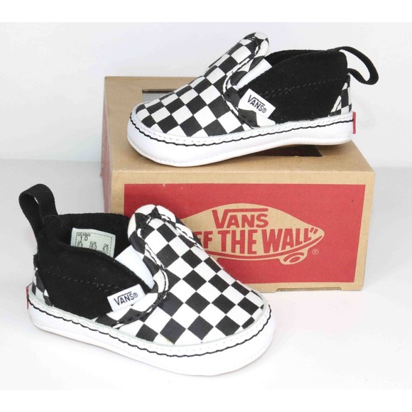 Vans V Crib Infant Black White Checkered Slip-On Baby Shoes Size 1    EXCELLENT - Picture 1 of 7